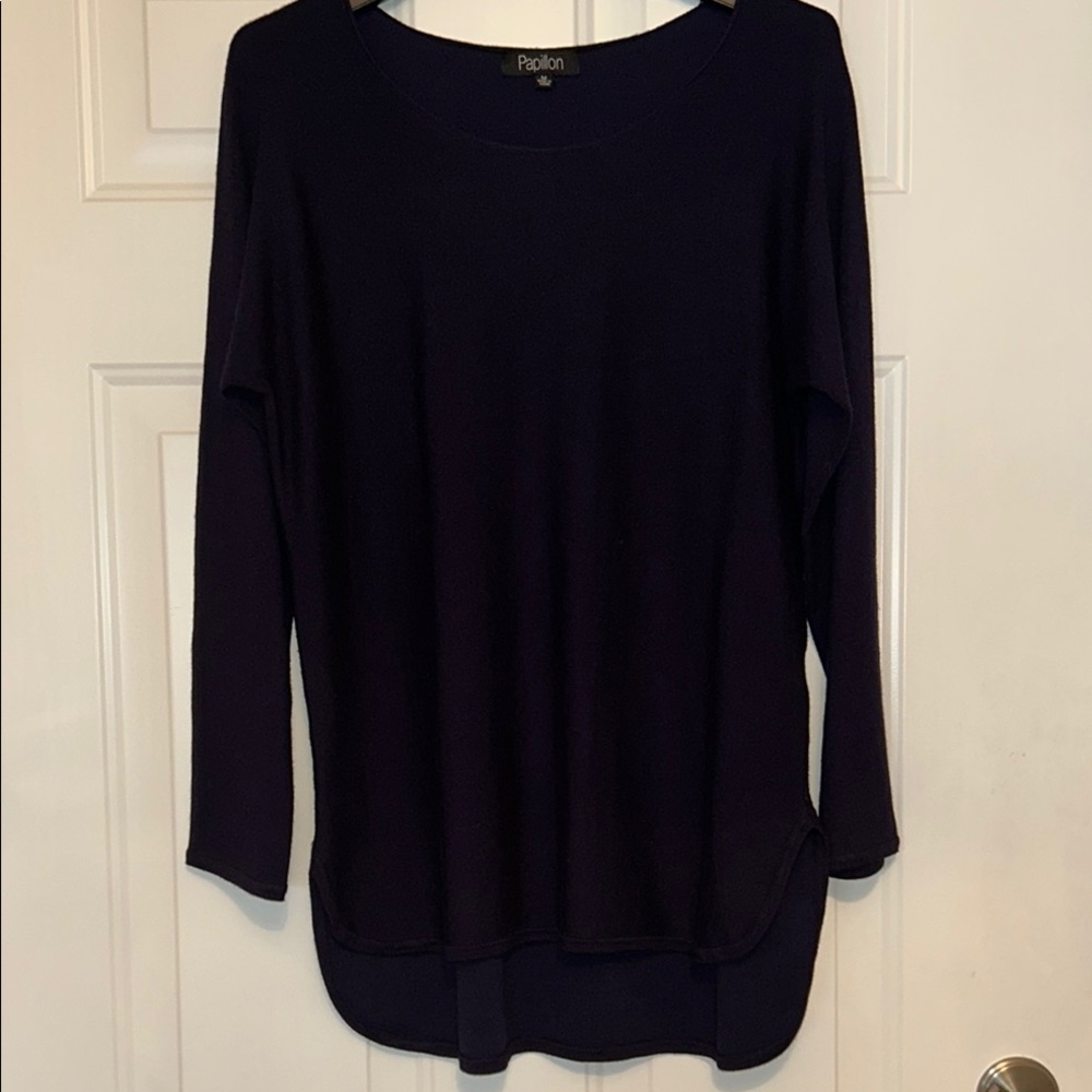 Papillon LS Tunic Top Women's M Navy Minimalist Comfort Classic Timeless